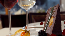 Glass of Wine With Chocolate Cake